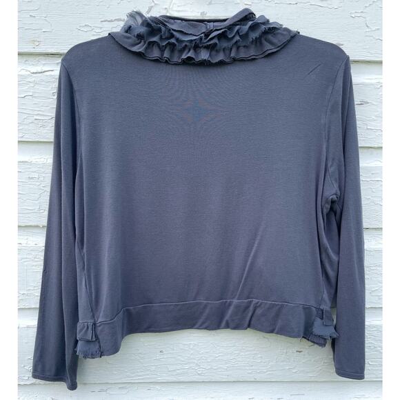 August Silk Cardigan Sweater Womens M Petite Gray Ruffle Collar Crop Shrug Knit - Picture 2 of 4